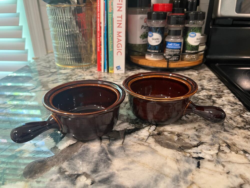 Vintage Soup/Chilli Crockery Bowls.  Set of 2.  Brown Ceramic